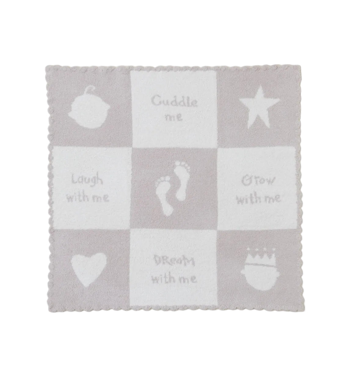 Cream/Stone CozyChic Cuddle Receiving Blanket by Barefoot Dreams, ultra-soft baby blanket with scalloped edging, available at Be Charmed