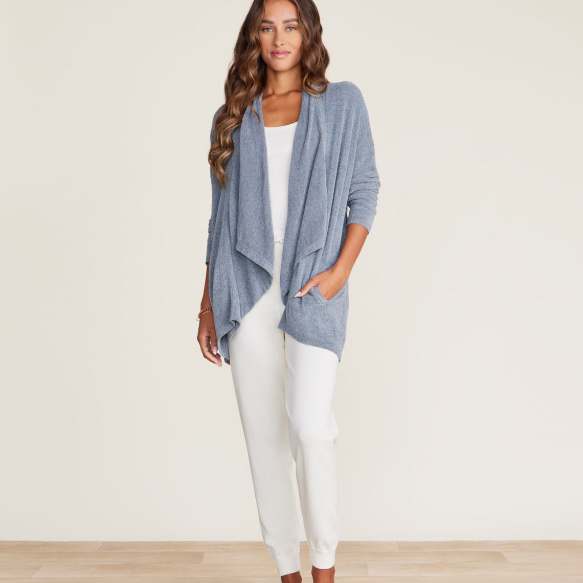 Dolphin Blue CozyChic Ultra Lite Pointelle Shawl – breathable and lightweight textured shawl with delicate open-knit design, ideal for layering, available at Be Charmed