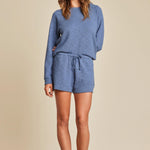 Barefoot Dreams Malibu Collection slub double-knit short in Lakeside blue, elastic waist and side pockets, available at Be Charmed.