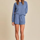 Barefoot Dreams Malibu Collection slub double-knit short in Lakeside blue, elastic waist and side pockets, available at Be Charmed.