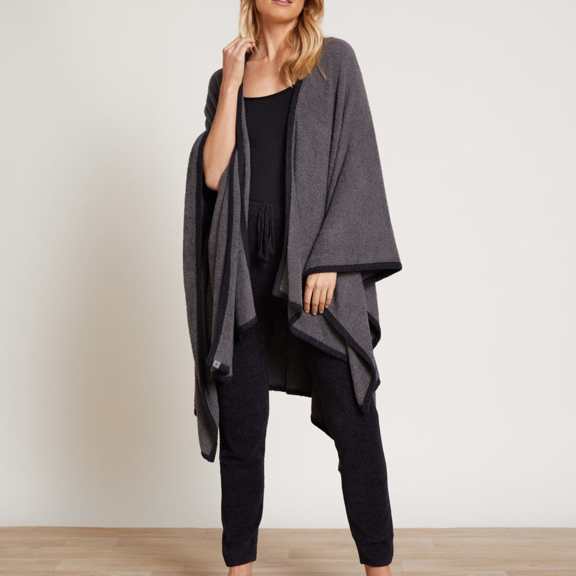 Mineral Black CozyChic Lite Bordered Wrap – ultra-soft, lightweight wrap with clean border design, ideal for layering, travel, or casual elegance, available at Be Charmed
