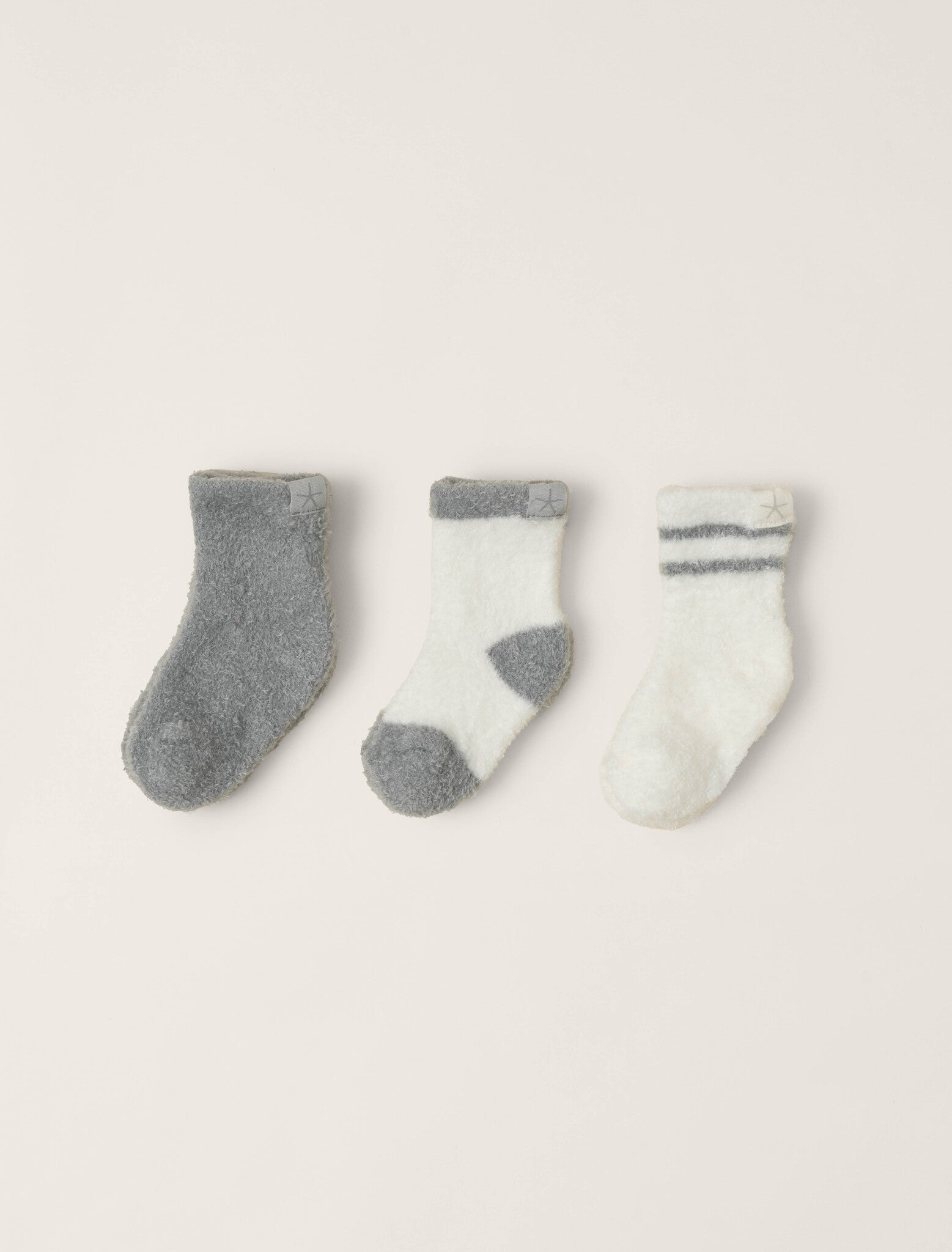 Moonbeam/Pearl CozyChic Lite Infant 3‑Pack Socks by Barefoot Dreams, soft baby crew socks set, available at Be Charmed