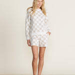 CozyChic Cotton Checkered in Oatmeal/Cream by Barefoot Dreams, soft breathable cotton blanket, available at Be Charmed