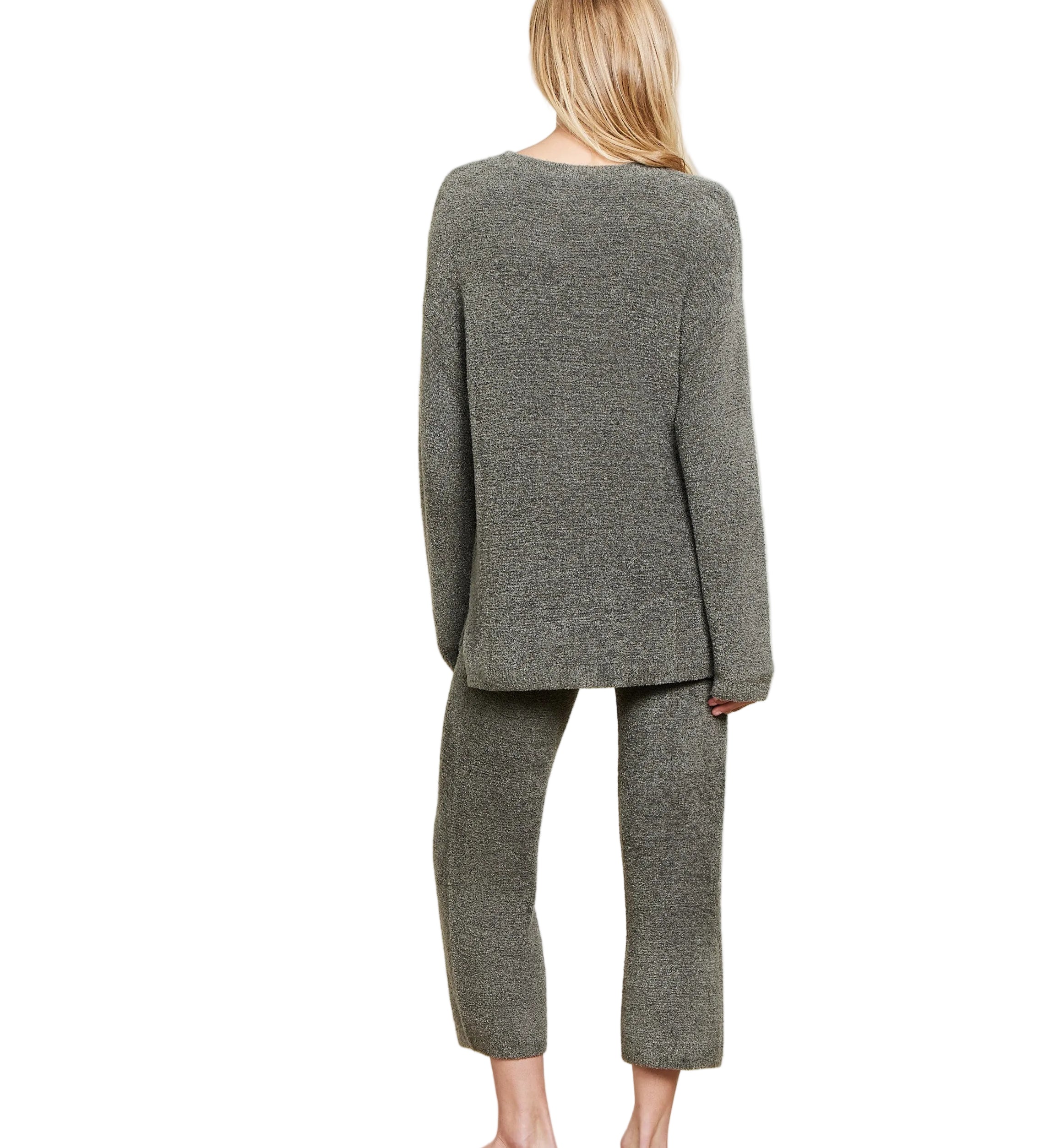 Back view of Olive Branch CozyChic Lite Textured Pullover by Barefoot Dreams, lightweight and soft knit, perfect for layering, available at Be Charmed.