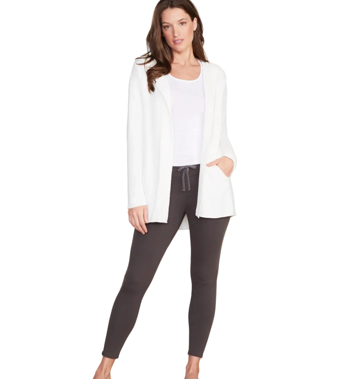Pearl CozyChic Ultra Lite Hooded Cardigan by Barefoot Dreams, lightweight hoodie wrap, available at Be Charmed