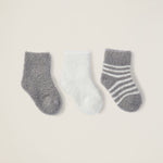 Pewter/Pearl CozyChic Lite Infant Socks 3‑Pack by Barefoot Dreams, soft baby crew socks set, available at Be Charmed