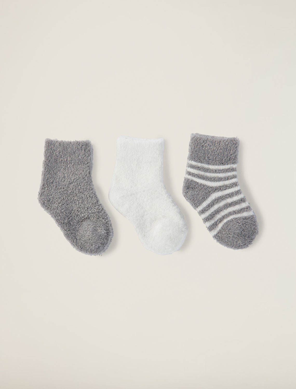 Pewter/Pearl CozyChic Lite Infant Socks 3‑Pack by Barefoot Dreams, soft baby crew socks set, available at Be Charmed