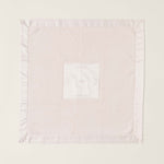 Opened Pink CozyChic Satin Trim Receiving Blanket in plush microfiber with satin border and embroidered center, available at Be Charmed.