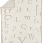 Stone/Cream ABC Baby Blanket – ultra-soft CozyChic baby blanket with alphabet design, perfect for cuddling, nursery use, or gifting, available at Be Charmed