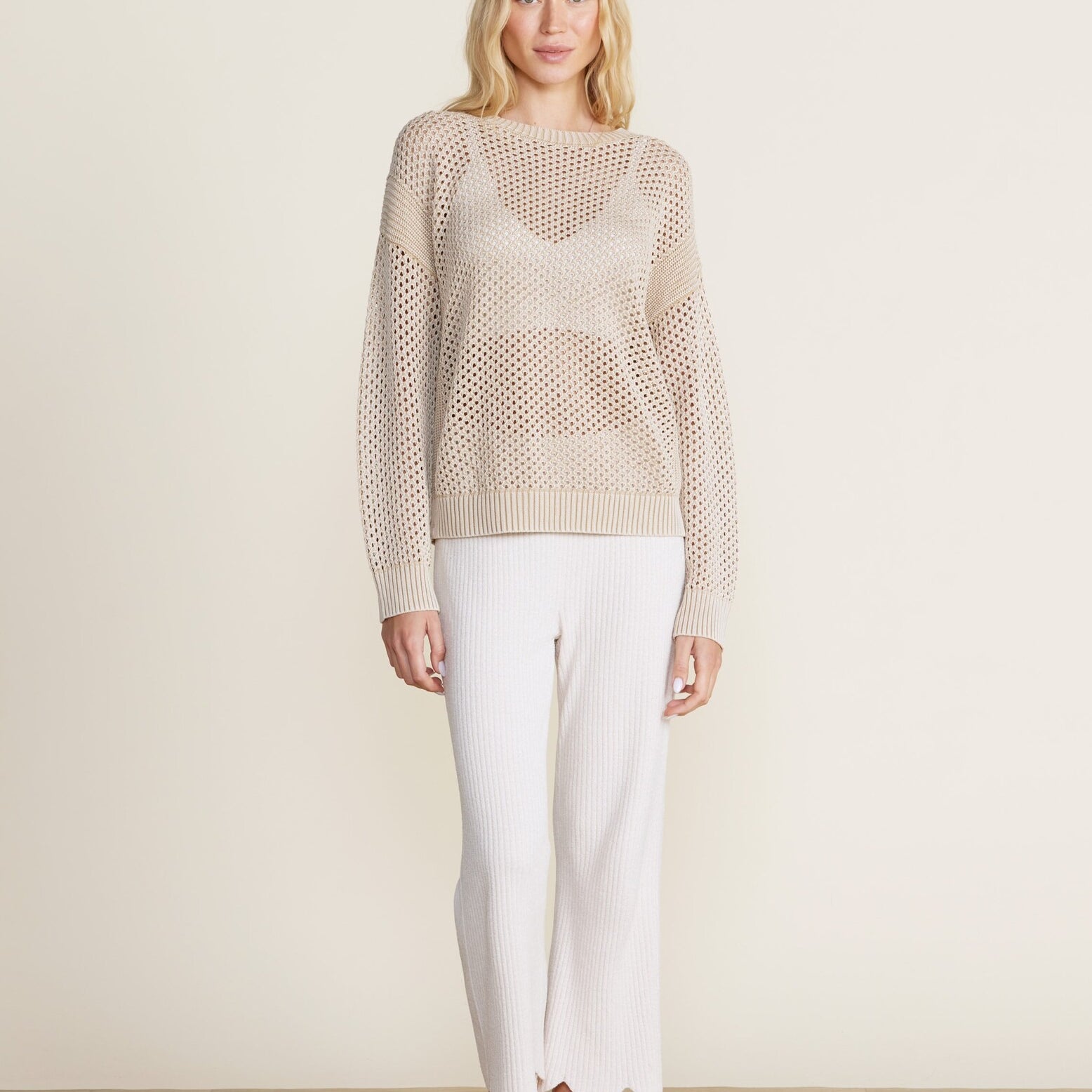 Stone Sunbleached Open Stitch Pullover by Barefoot Dreams, breathable knit sweater, available at Be Charmed