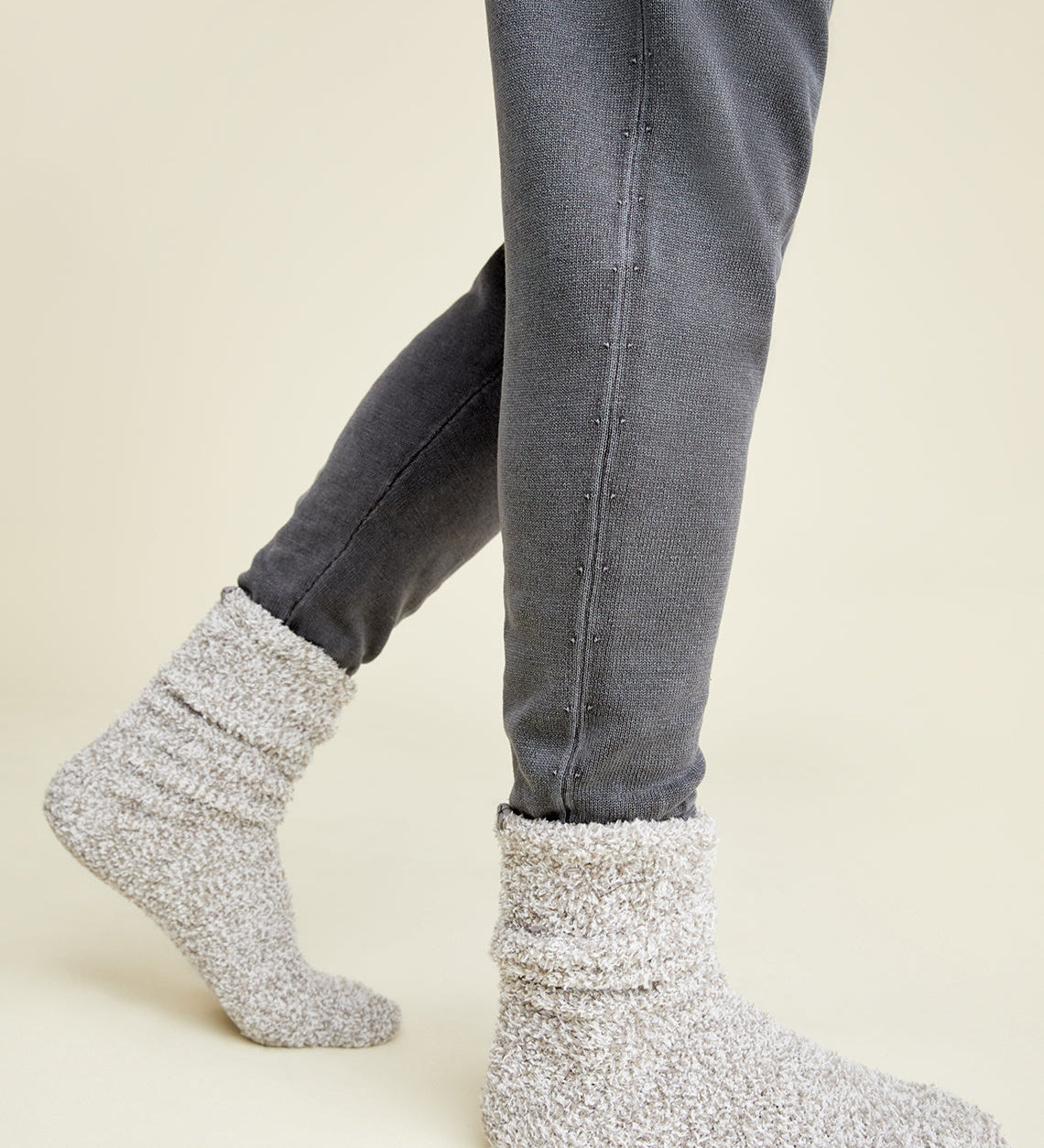 Barefoot Dreams CozyChic heathered men’s crew socks in warm gray, plush knit, available at Be Charmed.