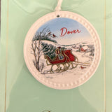 Dover Barlow Christmas Sleigh Towns Ornament – handcrafted holiday decoration for Christmas trees or gifting, available at Be Charmed.