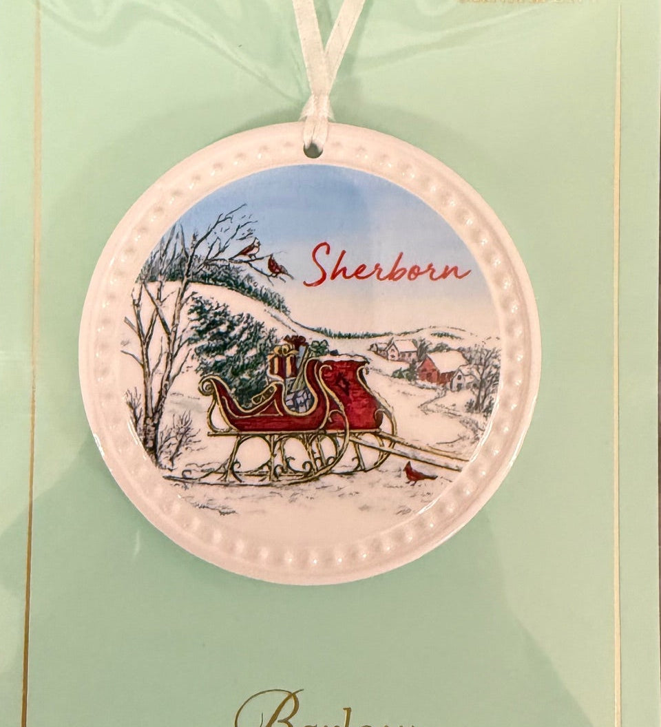 Sherborn Barlow Christmas Sleigh Towns Ornament – handcrafted holiday decoration for Christmas trees or gifting, available at Be Charmed.