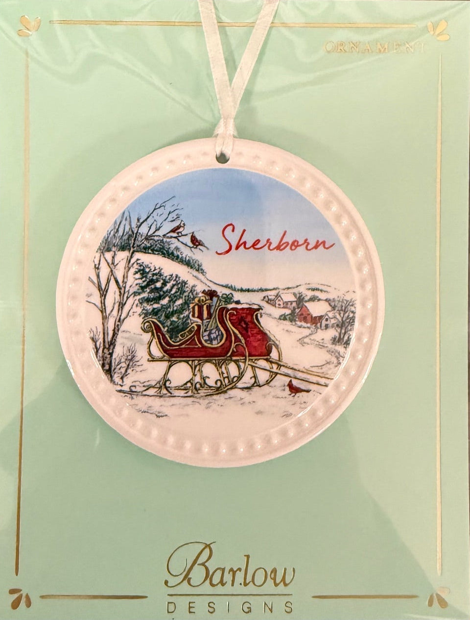 Sherborn Barlow Christmas Sleigh Towns Ornament – handcrafted holiday decoration for Christmas trees or gifting, available at Be Charmed.