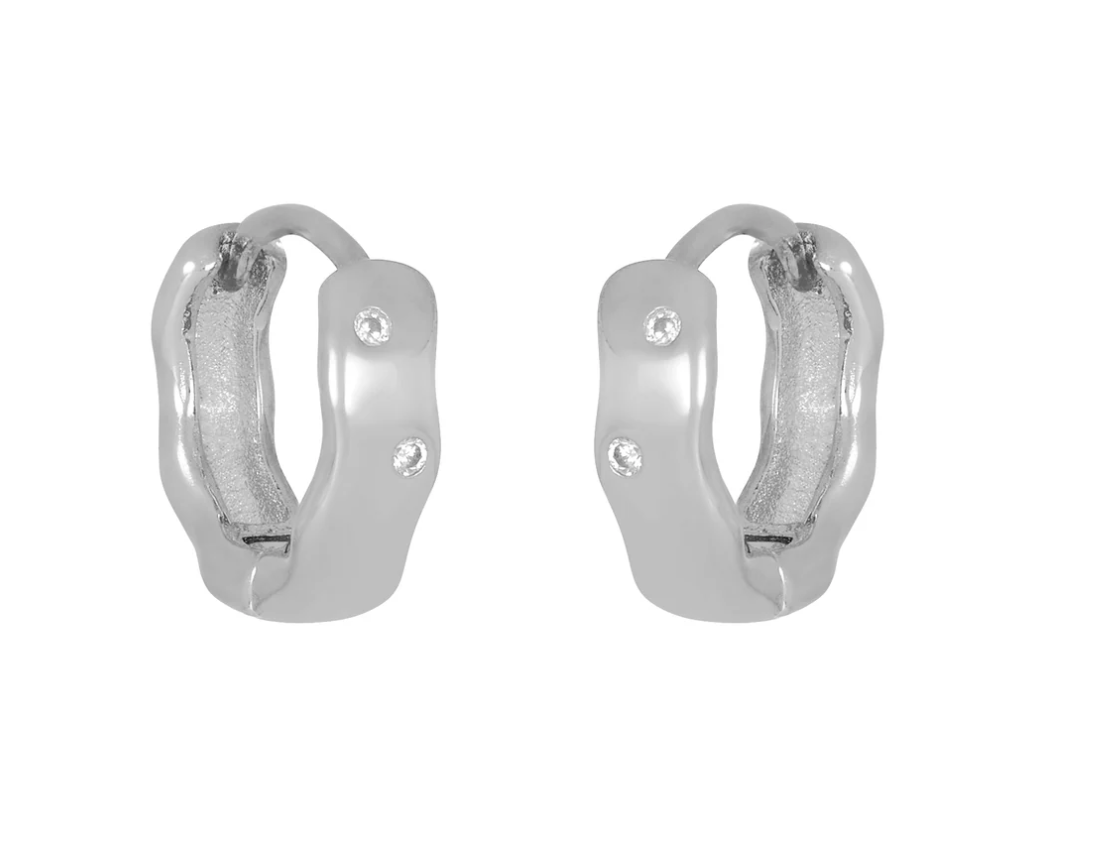 FYB Dottie Huggie earrings featuring bezel-set cubic zirconia in a gold finish.