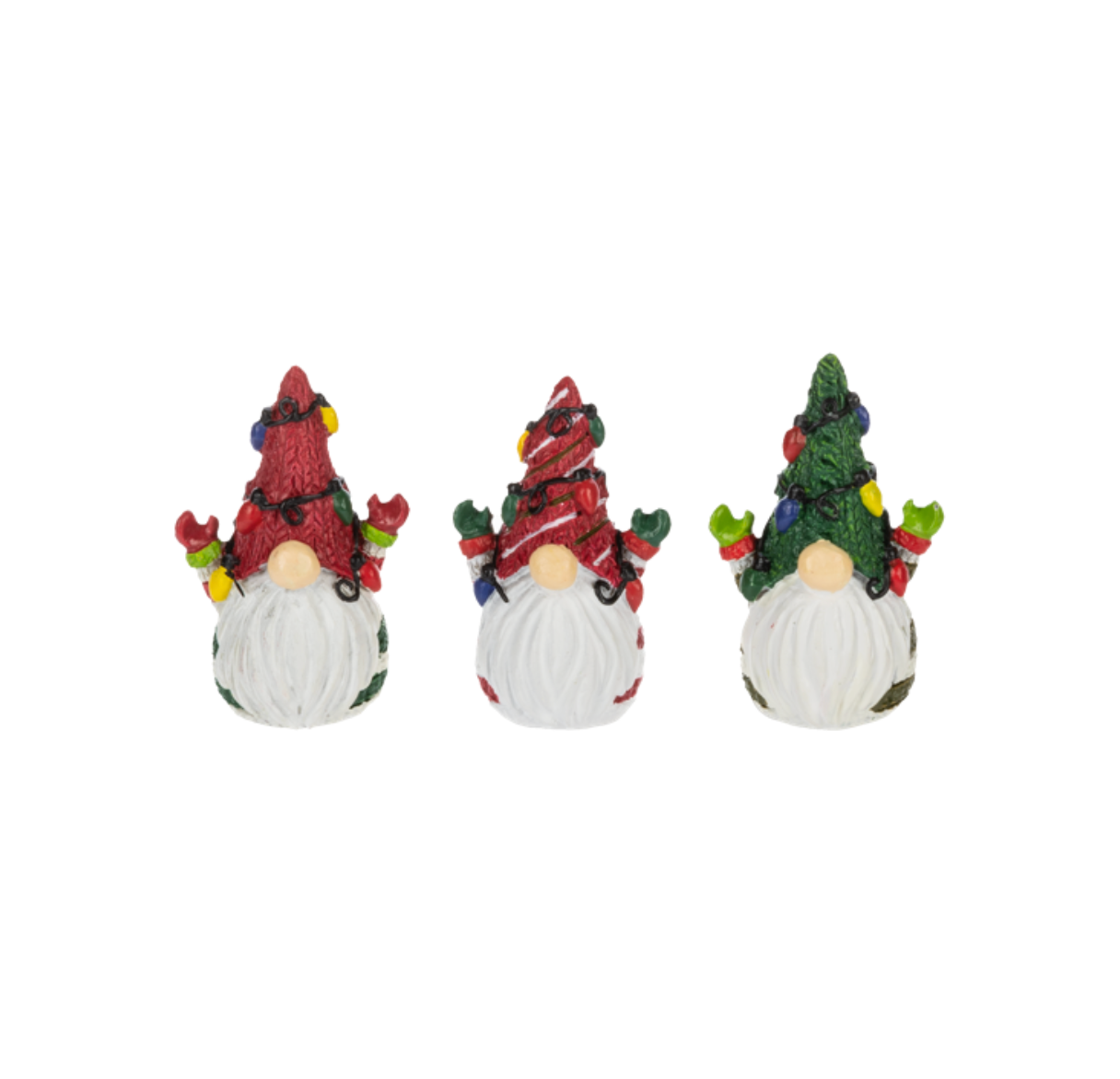 Three festive gnomes with winter accessories on a white background. Available at Be Charmed