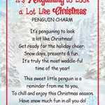 Holiday sentiment card for an adorable Ganz penguin charm token. Available at Be Charmed 
