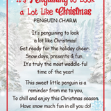 Holiday sentiment card for an adorable Ganz penguin charm token. Available at Be Charmed 