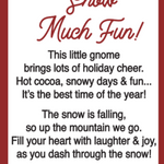 Card for ssorted Ganz Snow Much Fun Gnome charms including a gnome with hot cocoa and a gnome on skis. Available at Be Charmed