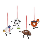 Sports-themed Christmas ornaments on a white background. Available at Be Charmed