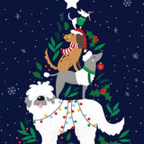 Pictura Christmas Tree Dogs Christmas card featuring a cute dogs decorating a crhistmas tree available at Be Charmed