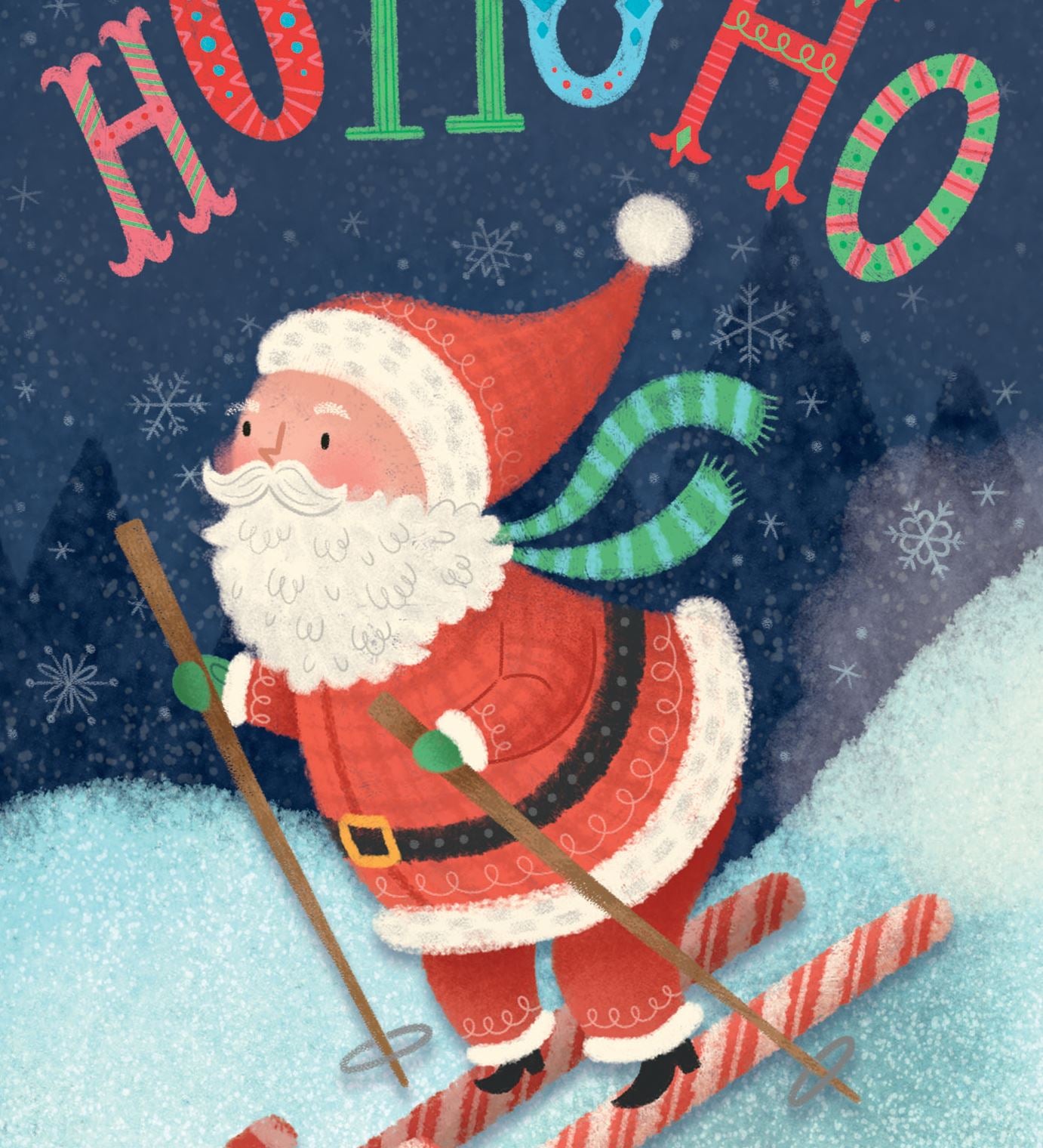 Pictura Ho Ho Ho Christmas Card featuring a skiing santa available at Be Charmed