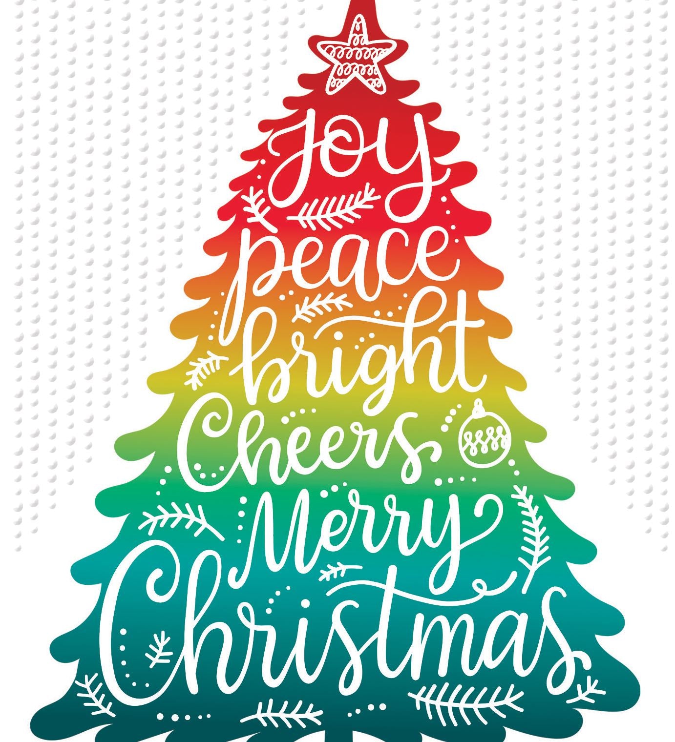 Pictura Christmas card featuring colorful Joy Peace Bright Cheers holiday typography available at Be Charmed