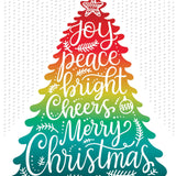 Pictura Christmas card featuring colorful Joy Peace Bright Cheers holiday typography available at Be Charmed