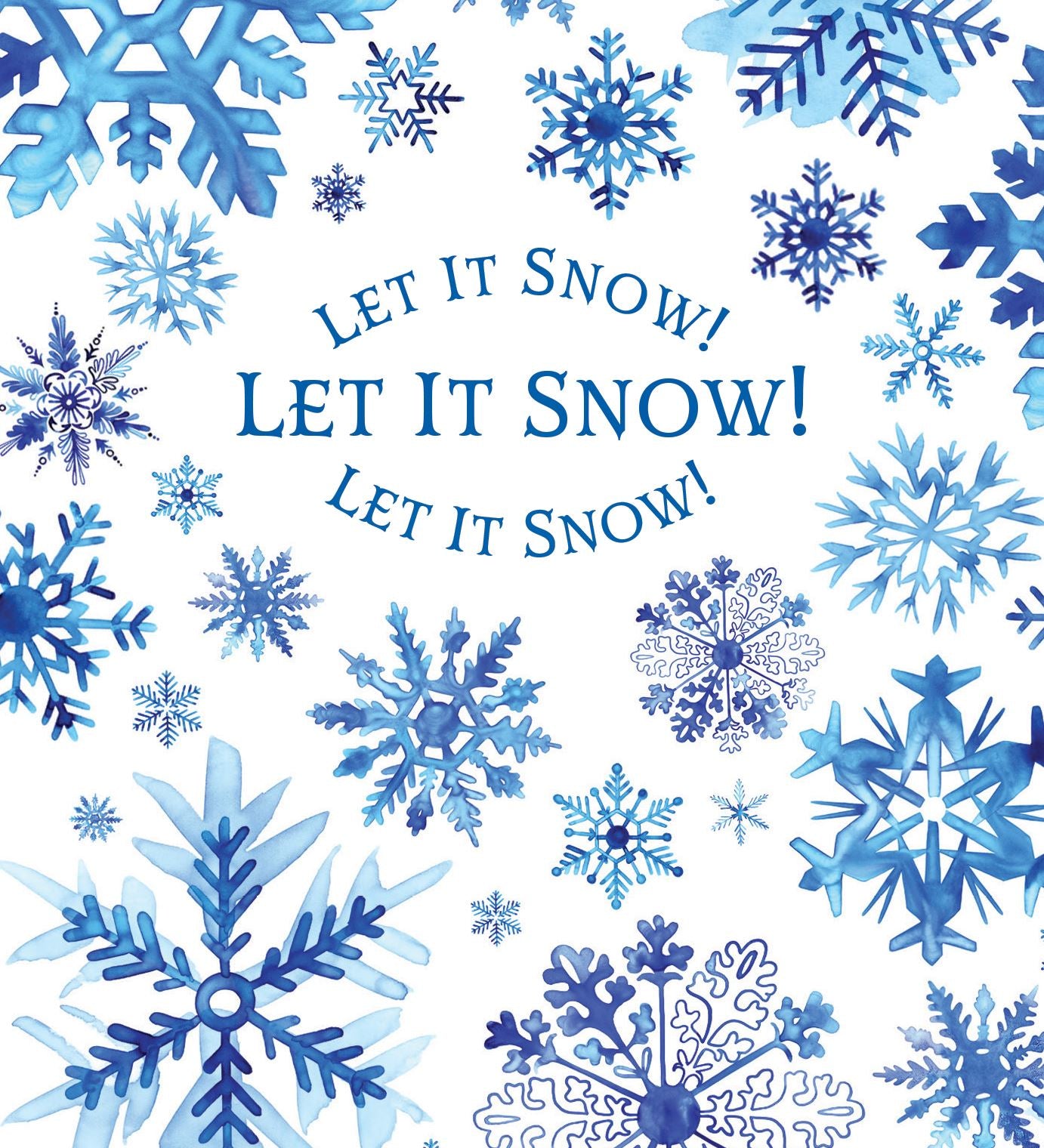 Pictura Let it Snow Christmas card featuring blue falling snowflakes available at Be Charmed