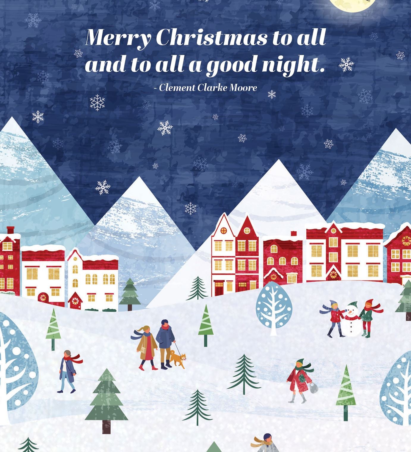 Pictura Merry Christmas to All and to All a Good Night Christmas card featuring a festive holiday illustration available at Be Charmed