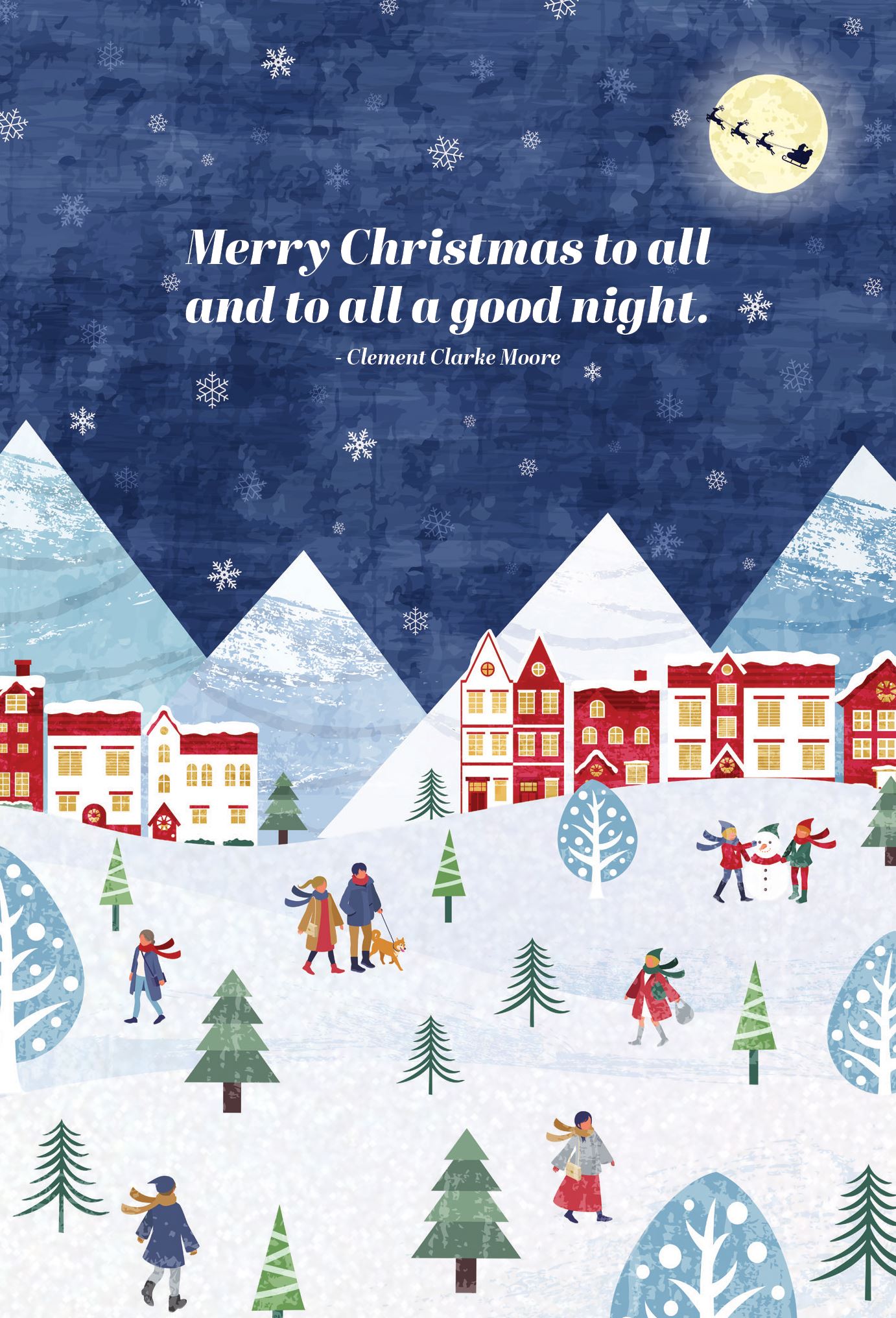 Pictura Merry Christmas to All and to All a Good Night Christmas card featuring a festive holiday illustration available at Be Charmed