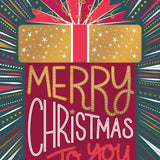 Pictura Merry Christmas to You greeting card featuring a red and gold present design available at Be Charmed