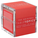 Original TableTopics Table Topics conversation starter cards acrylic cube containing thought-provoking question cards available at Be Charmed