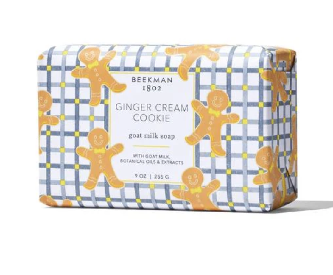 Beekman 1802 Ginger Cream Cookie Bar Soap in a 9oz size, featuring a blend of goat milk and a sweet, spicy scent, available at Be Charmed