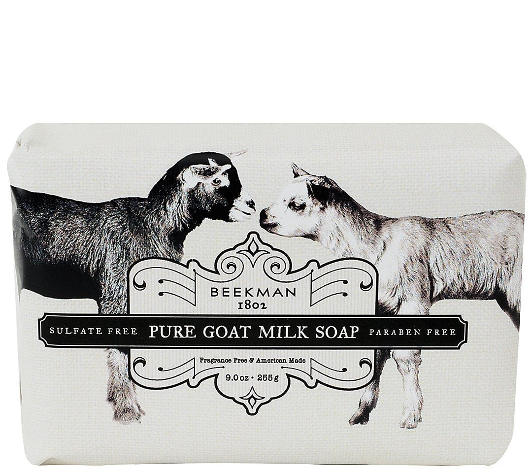 Beekman 1802 Pure Goat Milk Soap Bar in 9oz size, fragrance-free, 100% vegetable-based, enriched with goat milk, available at Be Charmed
