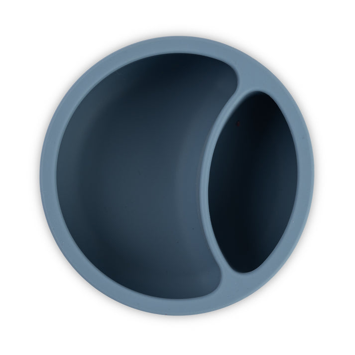 Overhead View of Bella Tunno Mister Mess Wonder Bowl in blue, featuring a suction base and curved lip, available at Be Charmed.