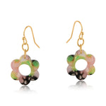 Big Metal London Fiona Floral Resin Earrings in pink & green marbled resin, 2.5 cm floral drop on surgical‑steel hooks—Available at Be Charmed.