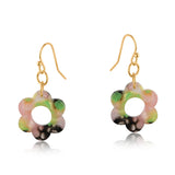 Big Metal London Fiona Floral Resin Earrings in pink & green marbled resin, 2.5 cm floral drop on surgical‑steel hooks—Available at Be Charmed.