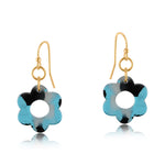 Big Metal London Lottie Daisy Resin Earrings, daisy-shaped marbled resin in blue/black, 2.5 cm drop on surgical-steel hooks—available at Be Charmed.