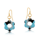 Big Metal London Lottie Daisy Resin Earrings, daisy-shaped marbled resin in blue/black, 2.5 cm drop on surgical-steel hooks—available at Be Charmed.