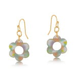 Big Metal London Lottie Daisy Resin Earrings in lilac, pink & green marbled resin, 2.5 cm floral drops on surgical‑steel hooks—Available at Be Charmed.