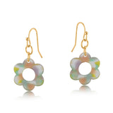 Big Metal London Lottie Daisy Resin Earrings in lilac, pink & green marbled resin, 2.5 cm floral drops on surgical‑steel hooks—Available at Be Charmed.
