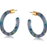 Big Metal London Marie Skinny Resin Hoop Earrings in blue, 2.5 cm diameter, lightweight recycled resin with surgical steel posts—Available at Be Charmed.