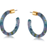 Big Metal London Marie Skinny Resin Hoop Earrings in blue, 2.5 cm diameter, lightweight recycled resin with surgical steel posts—Available at Be Charmed.