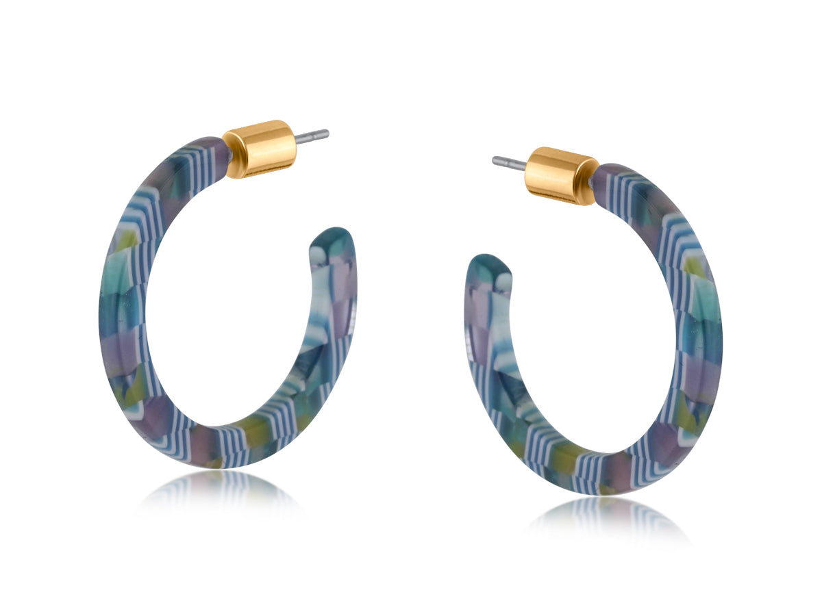 Big Metal London Marie Skinny Resin Hoop Earrings in blue, 2.5 cm diameter, lightweight recycled resin with surgical steel posts—Available at Be Charmed.
