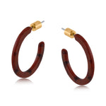 Big Metal London Oleandre thin resin hoop earrings in cacao black marbled resin, approx. 2.8 cm diameter, hypoallergenic surgical steel posts, lightweight sustainable style. Available at Be Charmed