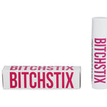 Pomegranate Bitchstix lip balm and packaging on a white background. Available at Be Charmed