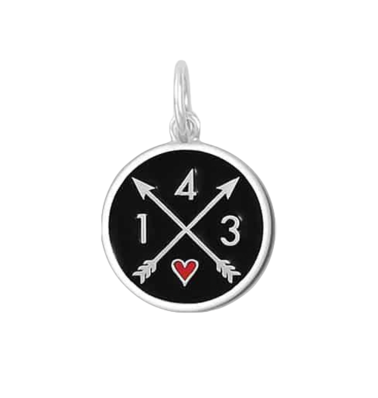 Black Lola 143 I Love You pendant featuring symbolic numeric message expressing love and connection, meaningful jewelry gift, Available at Be Charmed