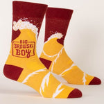 Blue Q "Big Brewski Boy" Men's Crew Socks featuring a humorous beer design, available at Be Charmed.