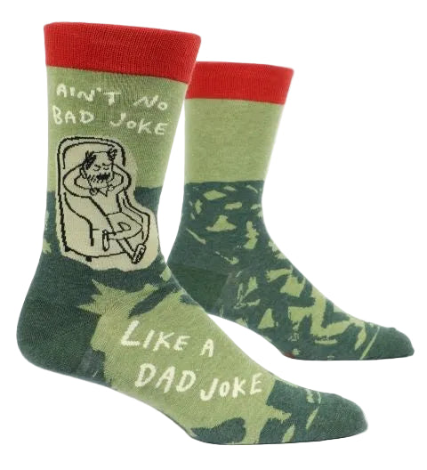 Blue Q Men's Crew Socks, Dad Joke, featuring a humorous graphic design, available at Be Charmed